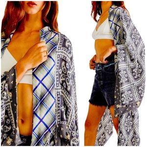 New Free People American Pie Patchwork O/S Gray Black Floral Open Kimono | Wrap